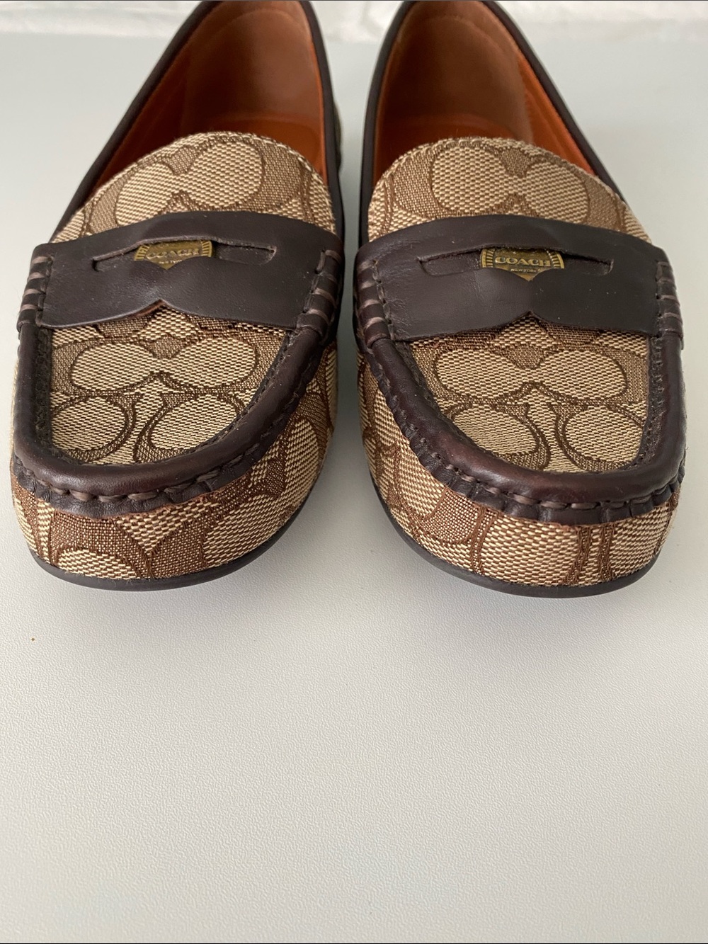 Coach Brown Signature Canvas Penny Loafers with Dark Brown Leather Trim - Picture 2 of 9